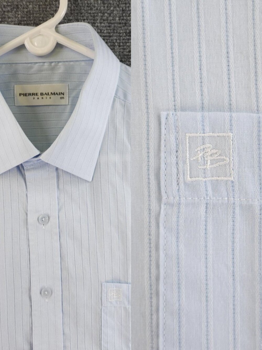 Balmain Lightweight Striped Short Sleeve 105 Blue Shirt Pocket Mens Button Up